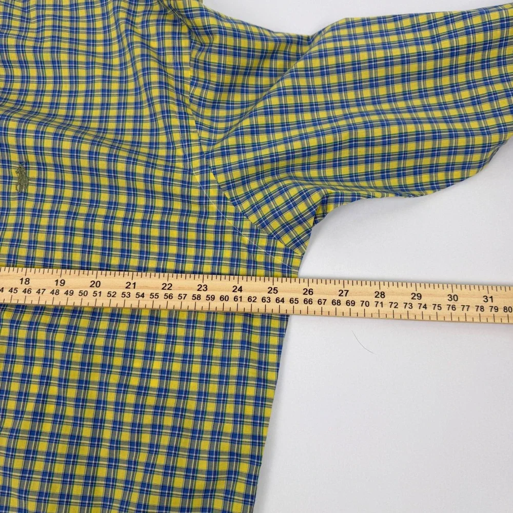 Polo Ralph Lauren Blake Mens M‎ Yellow Blue Plaid Long Sleeve Button Down Shirt